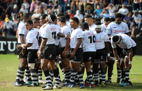120619 - Wales U20 v Fiji U20 - World Rugby Under 20 Championship -  Fiji gather in solidarity just before kick off