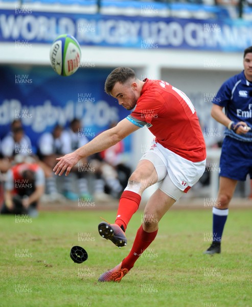 120619 - Wales U20 v Fiji U20 - World Rugby Under 20 Championship -  Cai Evans of Wales kicks for goal