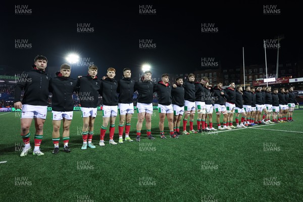 070324 - Wales U20 v France U20, U20 6 Nations - Wales players line up for the anthem