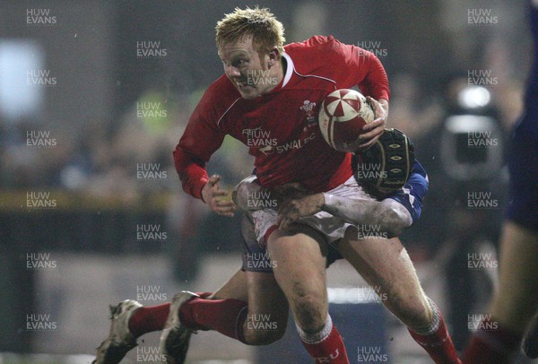 14.03.08 ..  Wales U20 v France U20, U20 Six Nations, Newport -  Wales' Jimmy Norris is tackled by France's Mathieu Belie 