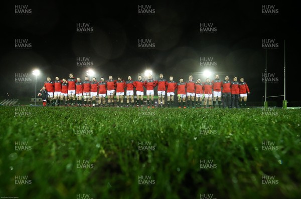 210220 - Wales U20 v France U20, U20 Six Nations Championship - The Wales U20 team line up for the anthems at the start of the match
