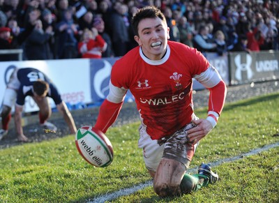 26.02.10 - Six Nations Under 20 Championship, Wales Under 20 v France Under 20 Wales Kristian Phillips celebrates after scoring his second try 