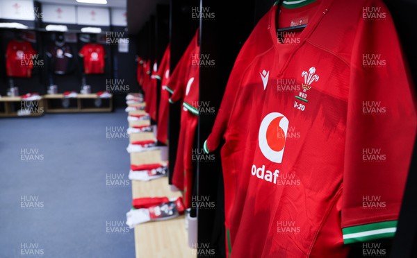 150324 - Wales U20 v Italy U20, U20 6 Nations - Wales U20 match shirts hang in the changing room ahead of the match