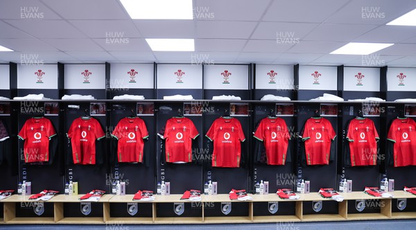 150324 - Wales U20 v Italy U20, U20 6 Nations - Wales U20 match shirts hang in the changing room ahead of the match