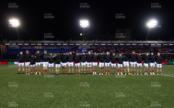 150324 - Wales U20 v Italy U20, U20 6 Nations - The Welsh team line up for the anthems