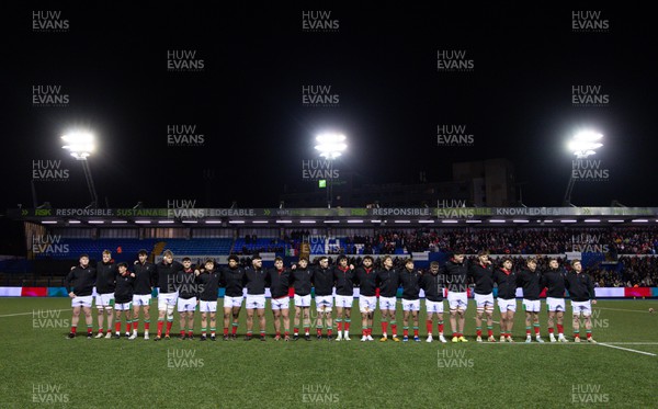 150324 - Wales U20 v Italy U20, U20 6 Nations - The Welsh team line up for the anthems