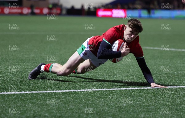 150324 - Wales U20 v Italy U20, U20 6 Nations - Matty Young of Wales dives in to score try
