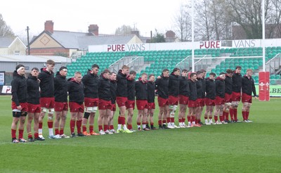 150326 - Wales v Italy, U20 Six Nations 2026 - The Wales team line up for the anthem