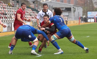 150326 - Wales v Italy, U20 Six Nations 2026 - Sion Davies of Wales breaks for the line