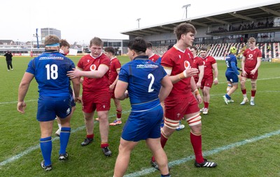 150326 - Wales v Italy, U20 Six Nations 2026 - Players congratulate each other at the end of the  match