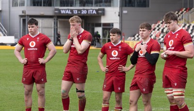 150326 - Wales v Italy, U20 Six Nations 2026 - Wales players show the dejection at the end of the match