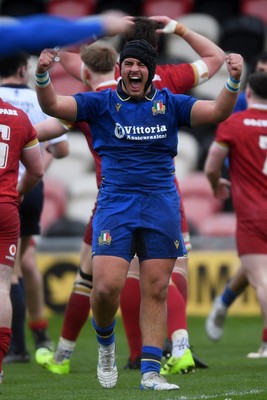 150326 - Wales U20 v Italy U20 - U20 Six Nations Championship - Giacomo Messori of italy celebrates the win at full time