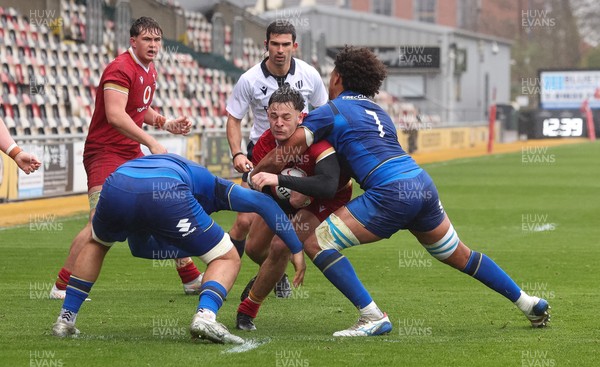 150326 - Wales v Italy, U20 Six Nations 2026 - Sion Davies of Wales breaks for the line