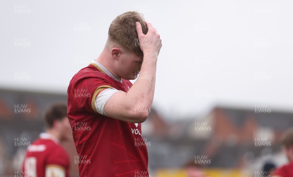 150326 - Wales v Italy, U20 Six Nations 2026 - Osian Williams of Wales shows the disappointment on the final whistle
