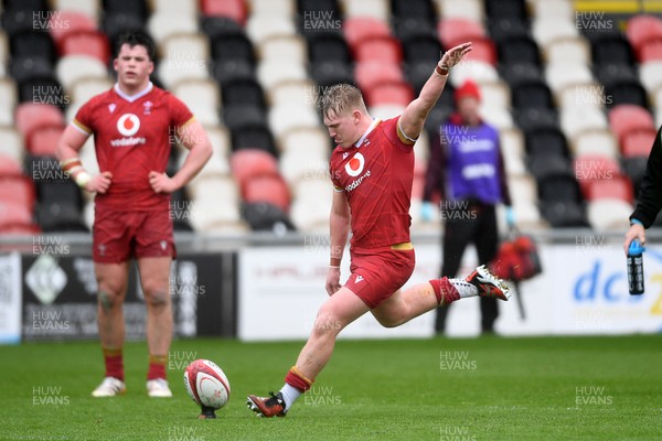 150326 - Wales U20 v Italy U20 - U20 Six Nations Championship - Lloyd Lucas of Wales kicks a penalty