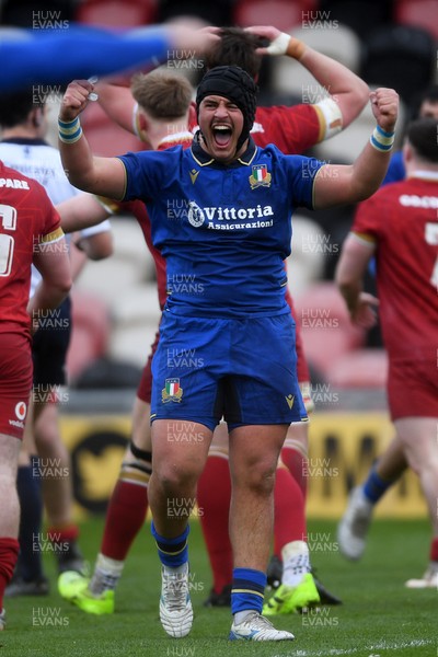150326 - Wales U20 v Italy U20 - U20 Six Nations Championship - Giacomo Messori of italy celebrates the win at full time