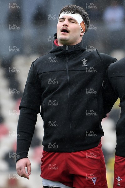 150326 - Wales U20 v Italy U20 - U20 Six Nations Championship - Deian Gwynne of Wales during the anthem