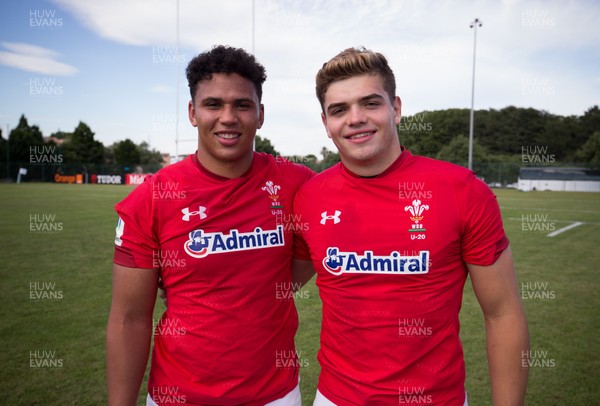 170618 - Wales U20 v Italy U20, World Rugby U20 Championship 7th Place Play Off -  Left to right, Dan Davis and Corey Baldwin at the end of the match