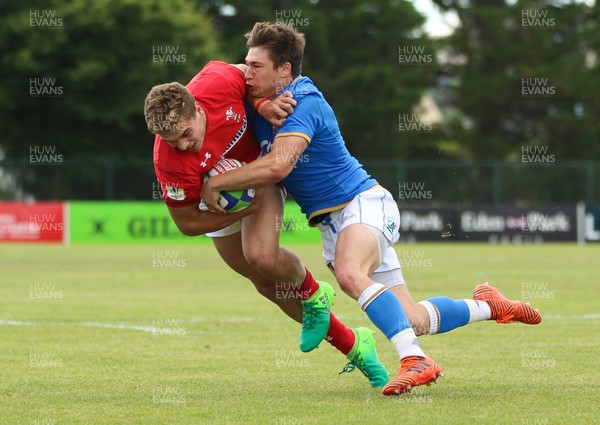 170618 - Wales U20 v Italy U20, World Rugby U20 Championship Seventh Place Play Off - Corey Baldwin of Wales is tackled by Antonio Rizzi of Italy