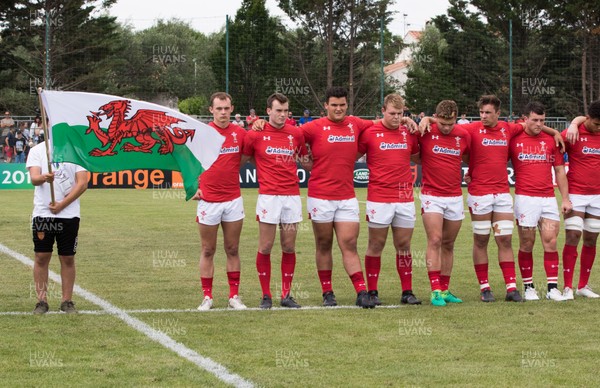 170618 - Wales U20 v Italy U20, World Rugby U20 Championship 7th Place Play Off - The Welsh team line up for the anthem