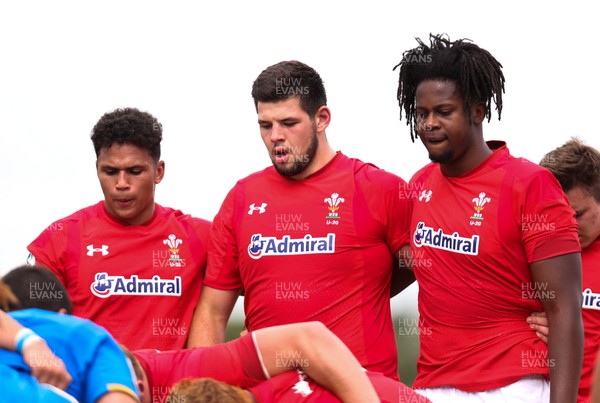170618 - Wales U20 v Italy U20, World Rugby U20 Championship 7th Place Play Off - Left to right, Dan Davis, Rhys Davies and Max Williams