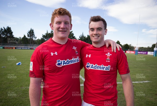 170618 - Wales U20 v Italy U20, World Rugby U20 Championship 7th Place Play Off -  Rhys Carre of Wales with Cai Evans of Wales at the end of the match