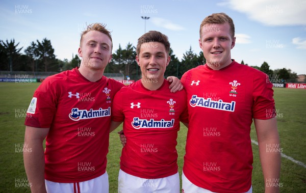 170618 - Wales U20 v Italy U20, World Rugby U20 Championship 7th Place Play Off -  Left to right, Tommy Reffell, Dewi Cross and Jack Pope at the end of the match