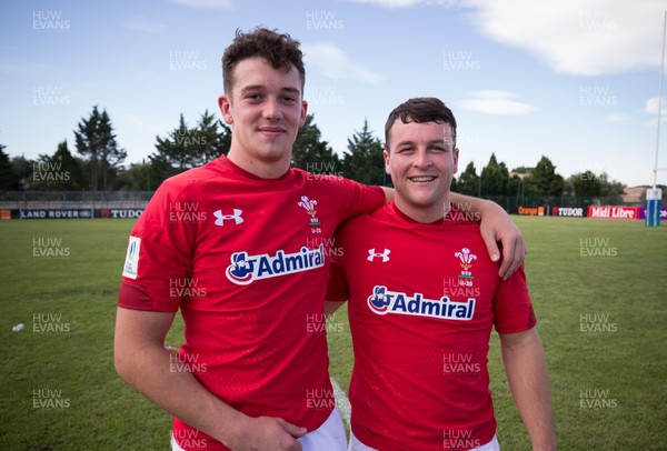 170618 - Wales U20 v Italy U20, World Rugby U20 Championship 7th Place Play Off -  Joe Goodchild, left, and Ryan Conbeer at the end of the match
