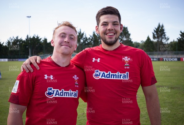 170618 - Wales U20 v Italy U20, World Rugby U20 Championship 7th Place Play Off -  Tommy Reffell, left, and Rhys Davies at the end of the match