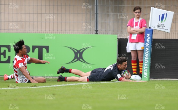 070618 -  Wales U20 v Japan U20, World Rugby U20 Championship, Pool A - Dewi Cross of Wales dives in to score try
