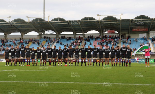 070618 -  Wales U20 v Japan U20, World Rugby U20 Championship, Pool A - The Wales team lineup during the anthems ahead of the match against Japan