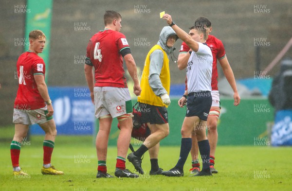 290623 - Wales v Japan - World Rugby U20 Championship - Evan Hill of Wales receives a yellow card for foul play from the referee
