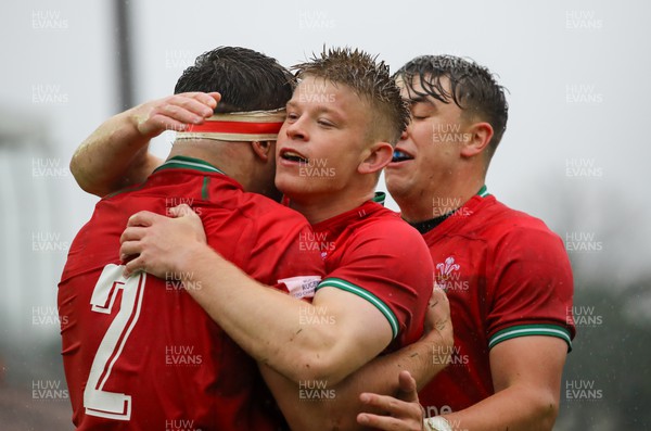 290623 - Wales v Japan - World Rugby U20 Championship - Archie Hughes of Wales congratulates Lewis Lloyd of Wales on his try
