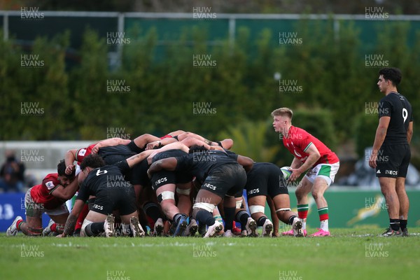 240623 - Wales v New Zealand - World Rugby U20 Championship - Archie Hughes of Wales gets ready to feed the scrum