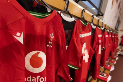 020224 - Wales v Scotland, U20 6 Nations 2024 - Wales shirts hang in the changing room ahead of the match