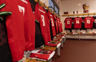 020224 - Wales v Scotland, U20 6 Nations 2024 - Wales shirts hang in the changing room ahead of the match