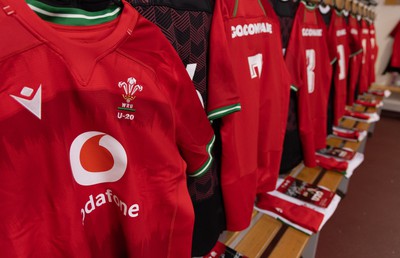 020224 - Wales v Scotland, U20 6 Nations 2024 - Wales shirts hang in the changing room ahead of the match