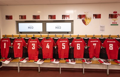 020224 - Wales v Scotland, U20 6 Nations 2024 - Wales shirts hang in the changing room ahead of the match