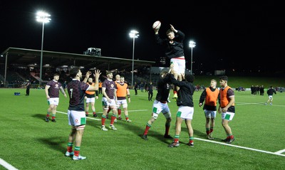 020224 - Wales v Scotland, U20 6 Nations 2024 - The Wales team warm up ahead of the match