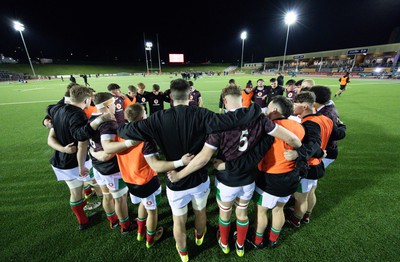 020224 - Wales v Scotland, U20 6 Nations 2024 - The Wales team warm up ahead of the match