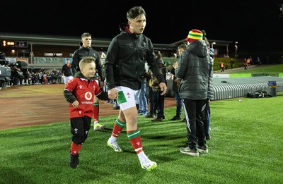 020224 - Wales v Scotland, U20 6 Nations 2024 - Harri Ackerman of Wales leads the team out