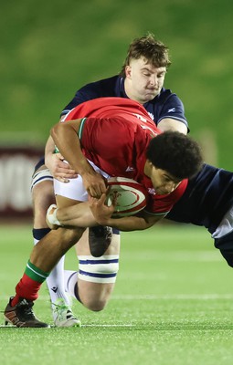 020224 - Wales v Scotland, U20 6 Nations 2024 - Jordan Morris of Wales crashes at the Scottish defence