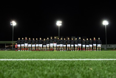 020224 - Wales v Scotland, U20 6 Nations 2024 - The Wales team lineup for the anthems