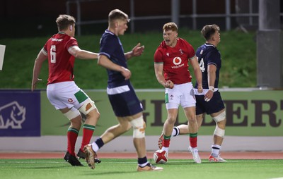 020224 - Wales v Scotland, U20 6 Nations 2024 - Walker Price of Wales celebrates after scoring try