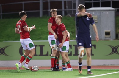 020224 - Wales v Scotland, U20 6 Nations 2024 - Walker Price of Wales celebrates after scoring try