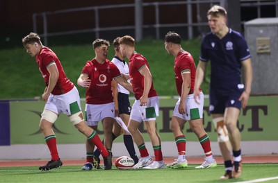 020224 - Wales v Scotland, U20 6 Nations 2024 - Walker Price of Wales celebrates after scoring try