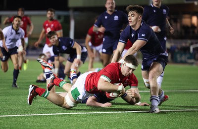 020224 - Wales v Scotland, U20 6 Nations 2024 - Morgan Morse of Wales powers through to score try