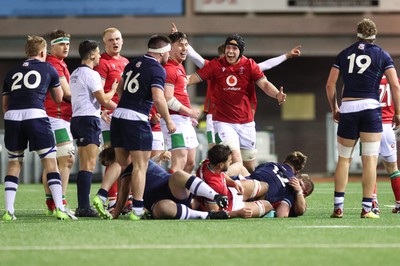 020224 - Wales v Scotland, U20 6 Nations 2024 - Wales players celebrate on the final whistle