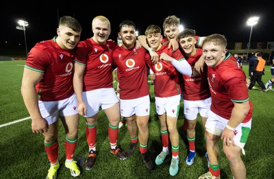 020224 - Wales v Scotland, U20 6 Nations 2024 - Wales players celebrate at the end of the match