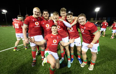 020224 - Wales v Scotland, U20 6 Nations 2024 - Wales players celebrate at the end of the match